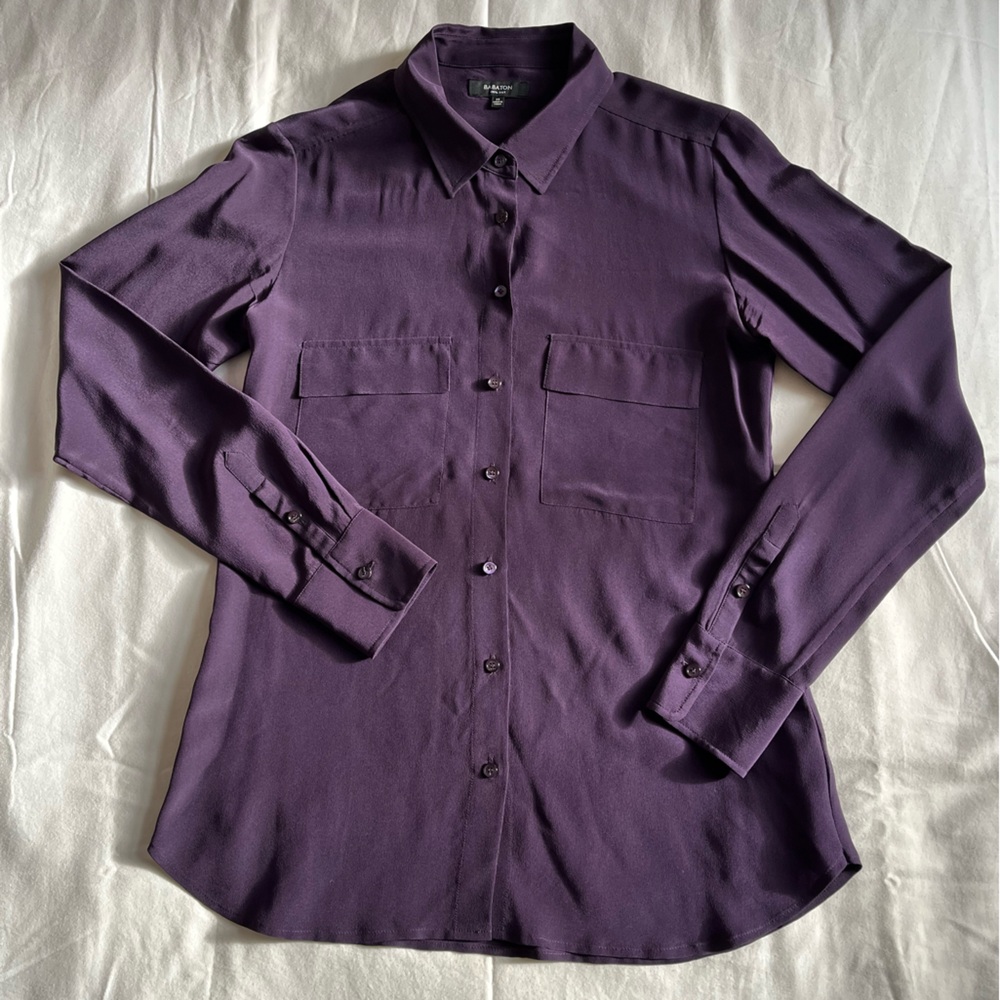 Aritzia Babaton Purple 100% Silk Button-Up Blouse Size XS - Picture 2 of 4